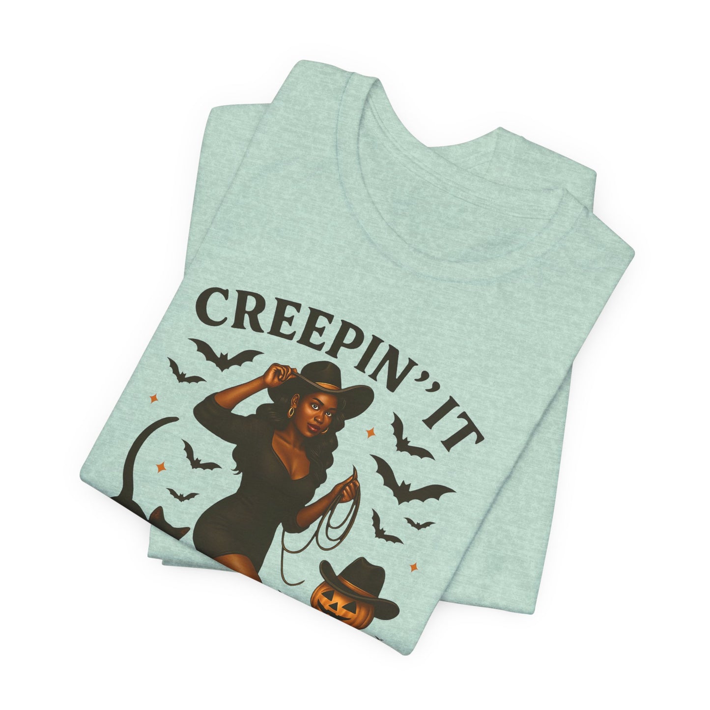 Creepin’ It Country Shirt – Spooky Cowgirl Pumpkin Western Halloween Tee