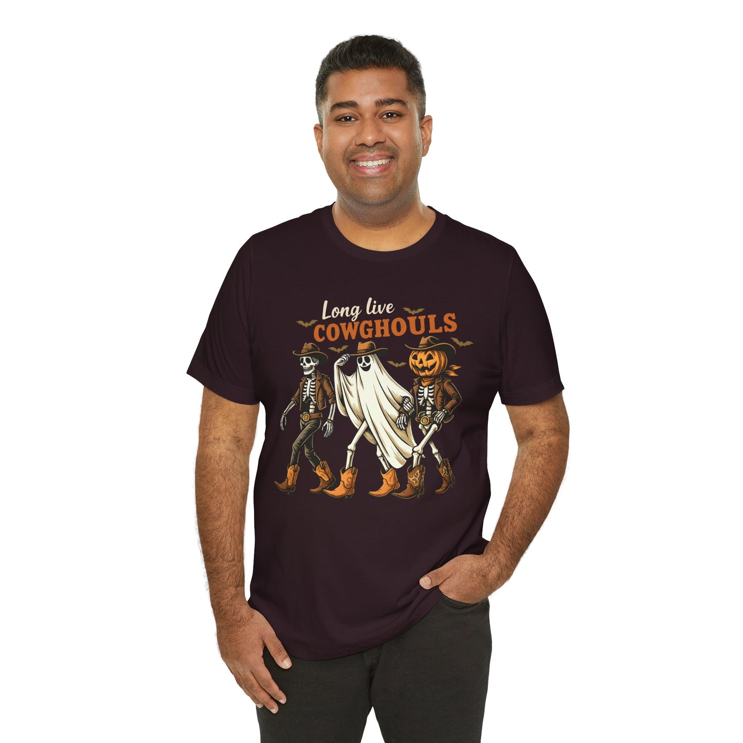 Long Live Cowghouls Shirt Western Halloween Skeleton Ghost Pumpkin Tee, Spooky Cowgirl Fall Outfit
