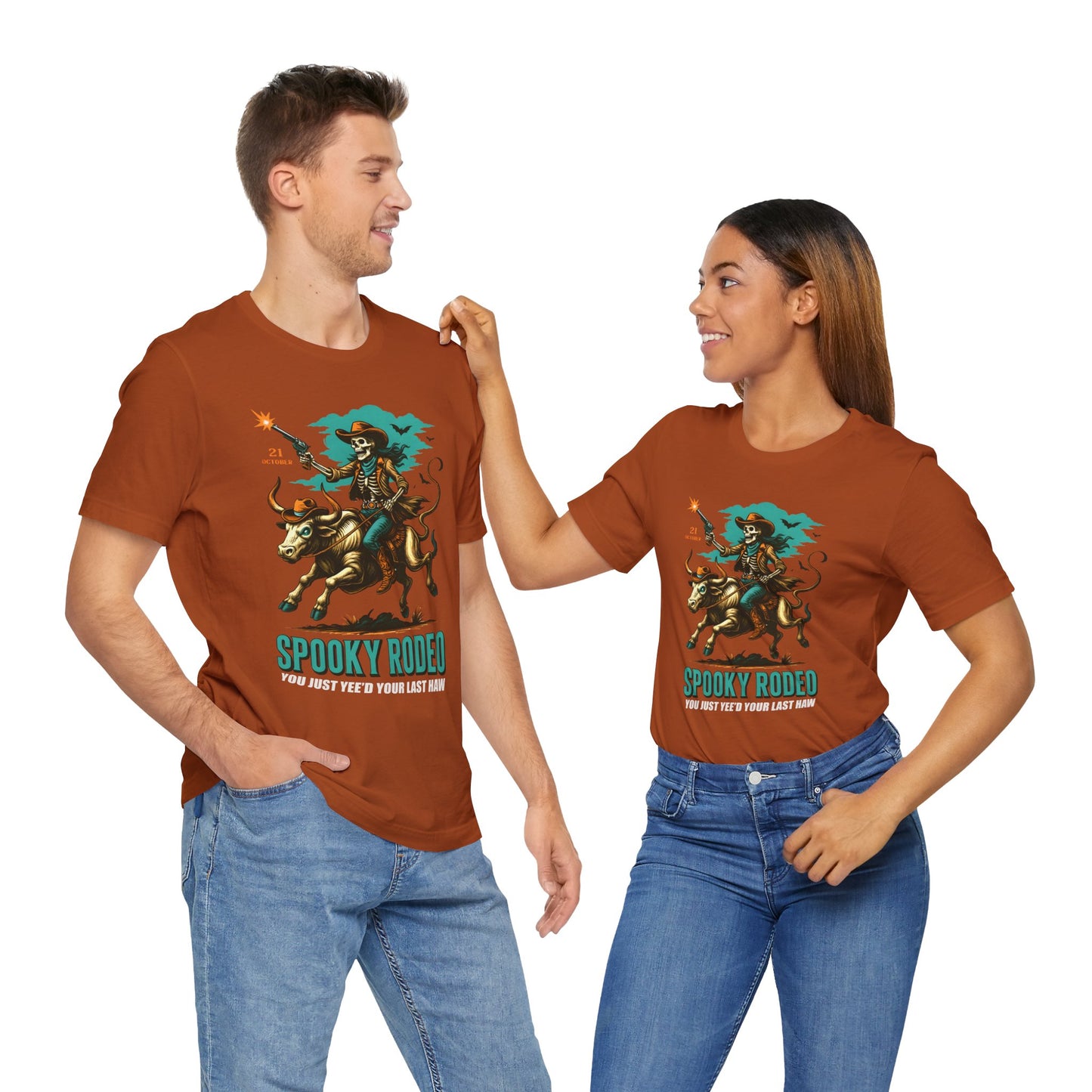Spooky Rodeo Shirt Skeleton Cowboy Halloween Tee, Western Bull Rider Graphic for Fall
