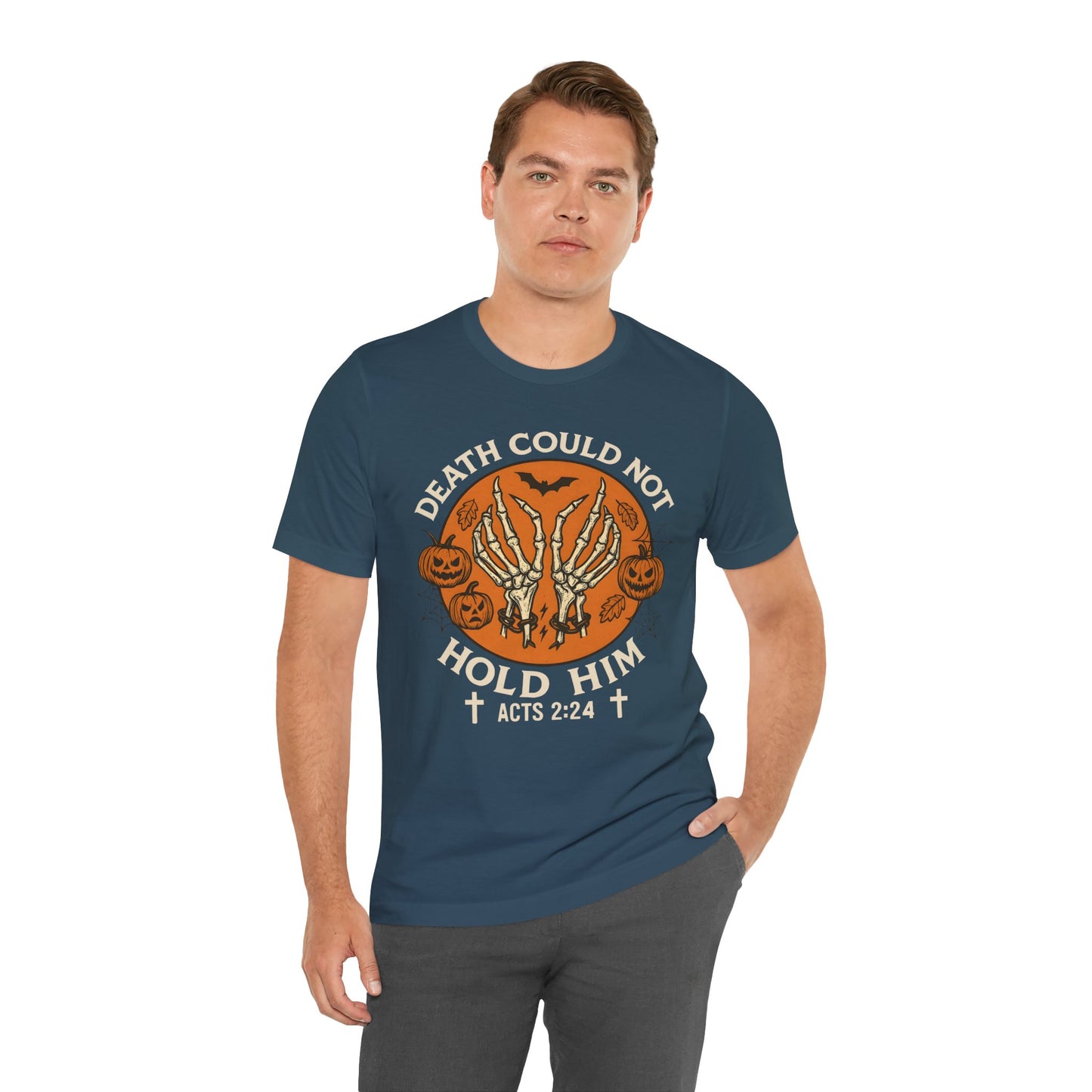 Death Could Not Hold Him Shirt – Christian Skeleton Hands Halloween Tee