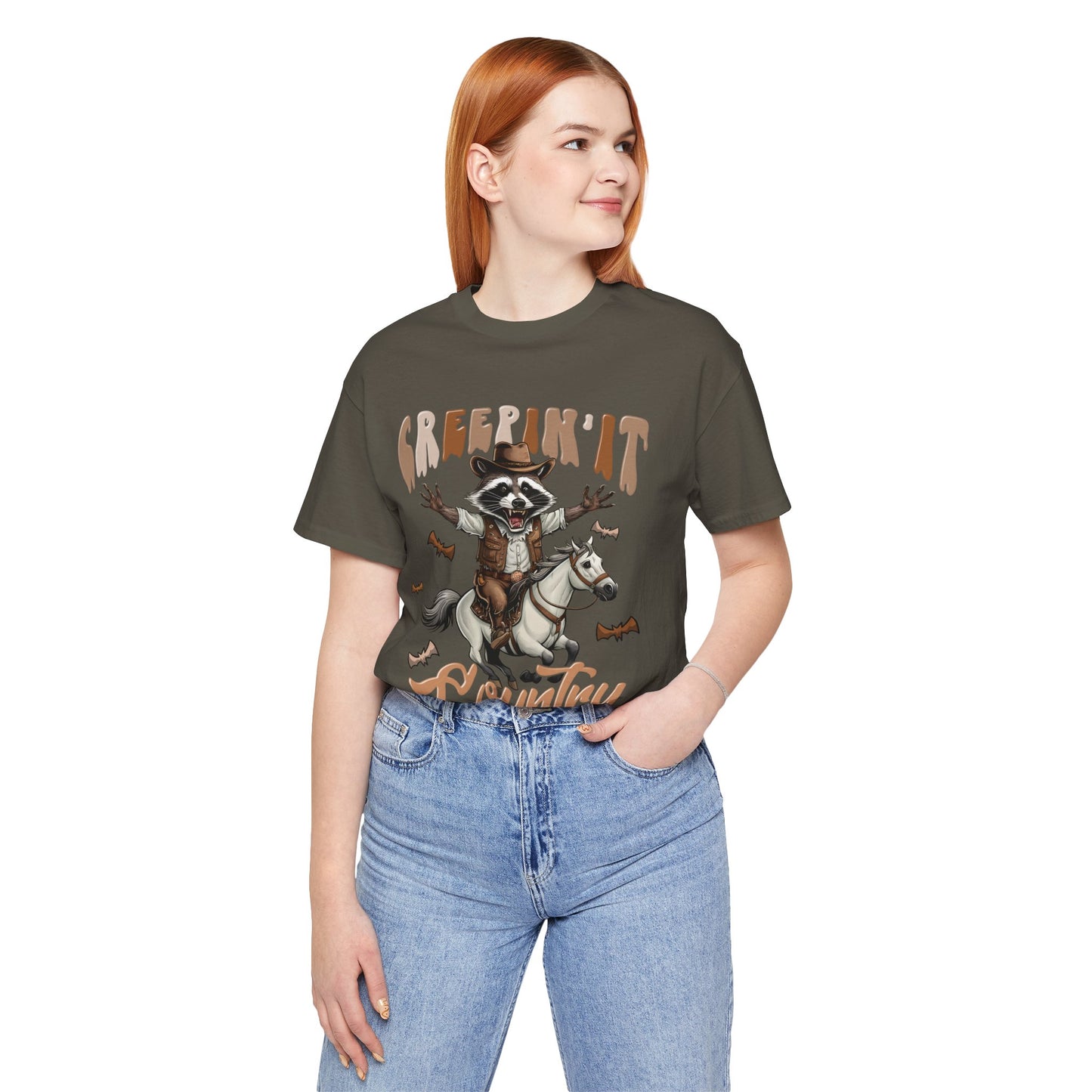 Creepin It Country Creepy Raccoon Halloween Horse Ride Howdy T-Shirt