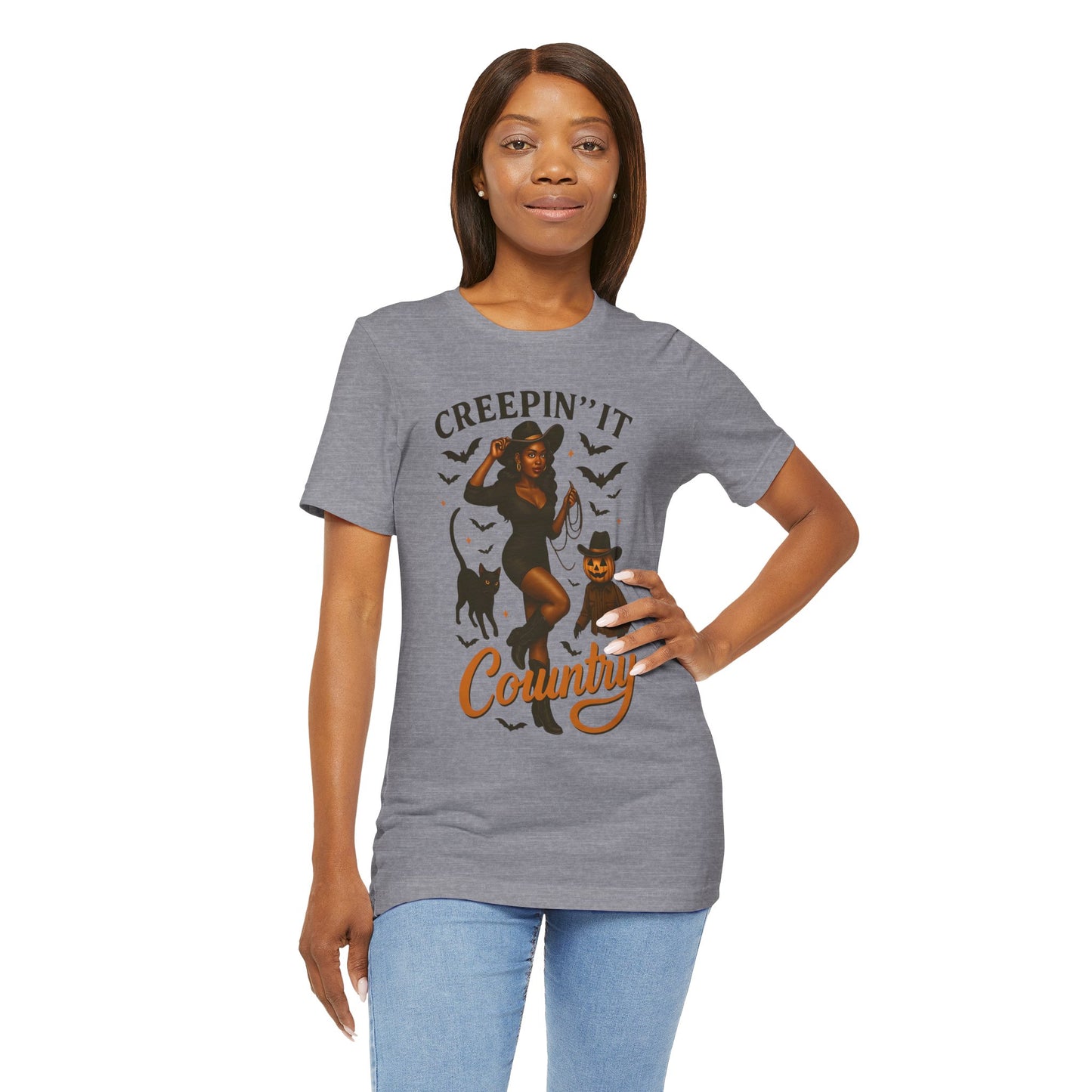 Creepin’ It Country Shirt – Spooky Cowgirl Pumpkin Western Halloween Tee