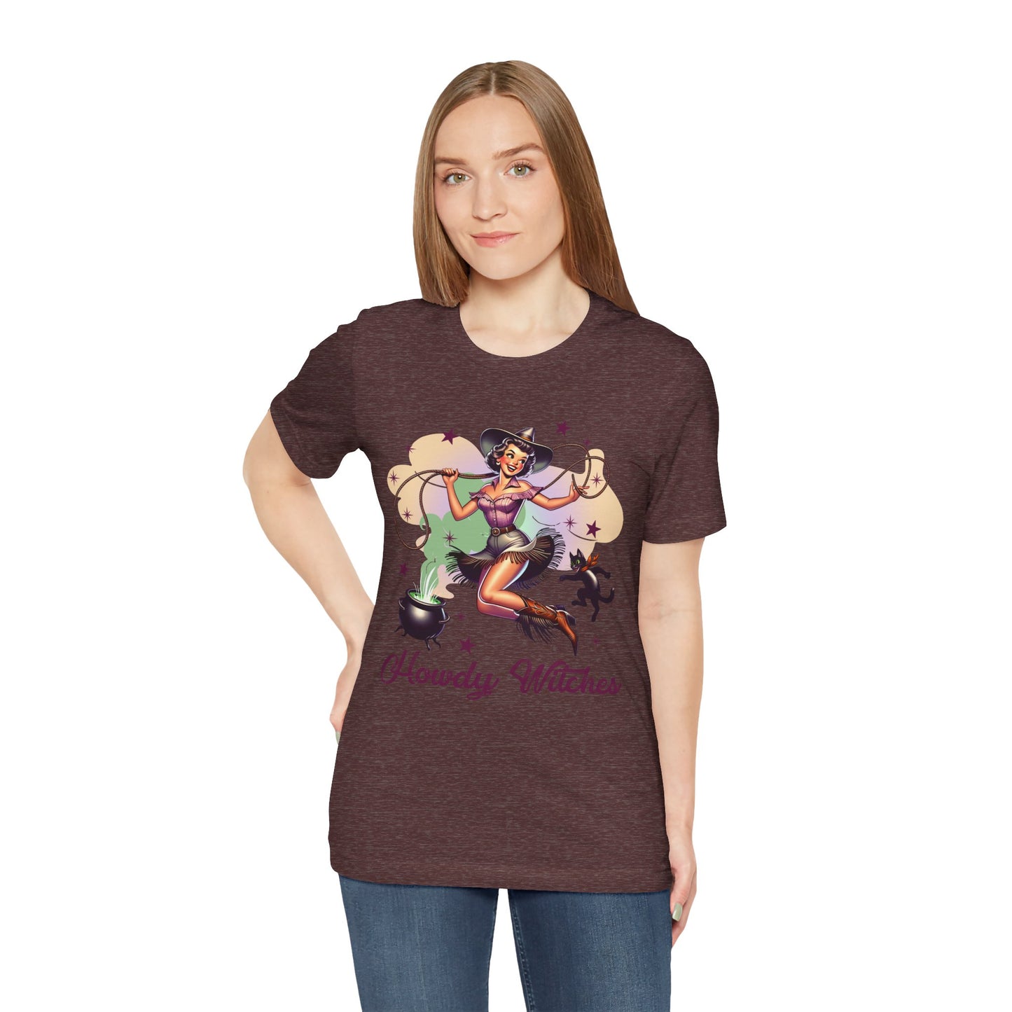 Howdy Witches Cowgirl Halloween Rodeo Western Black Cat T-Shirt