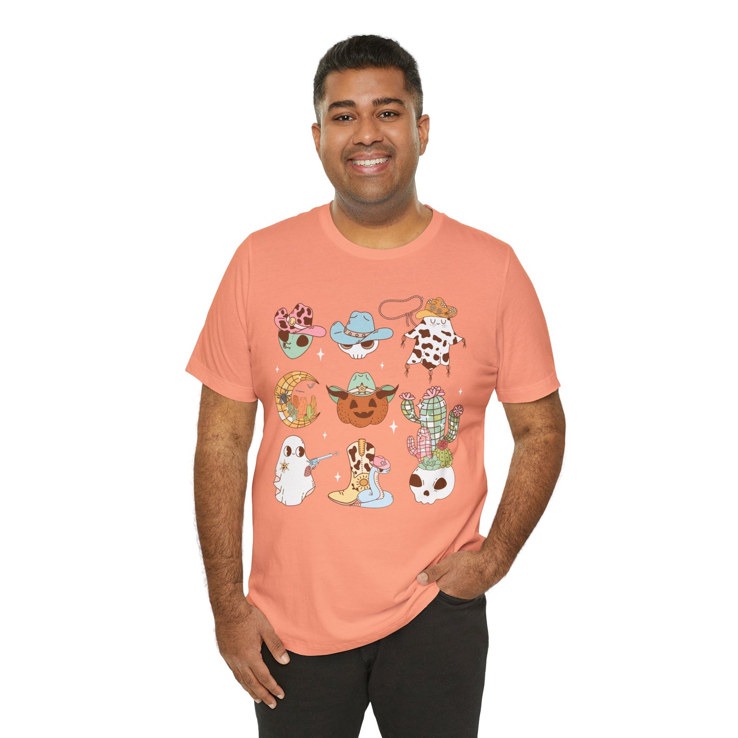 Western Halloween Cowboy Alien Rodeo Skull Spooky Ghost Kids T-Shirt