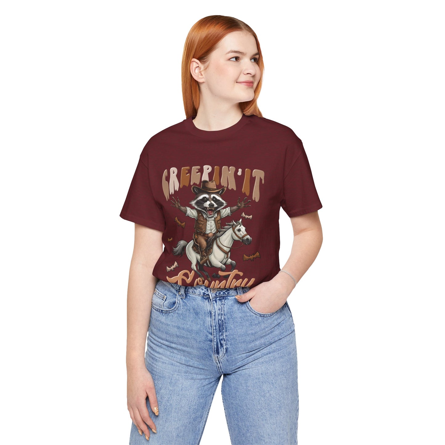 Creepin It Country Creepy Raccoon Halloween Horse Ride Howdy T-Shirt