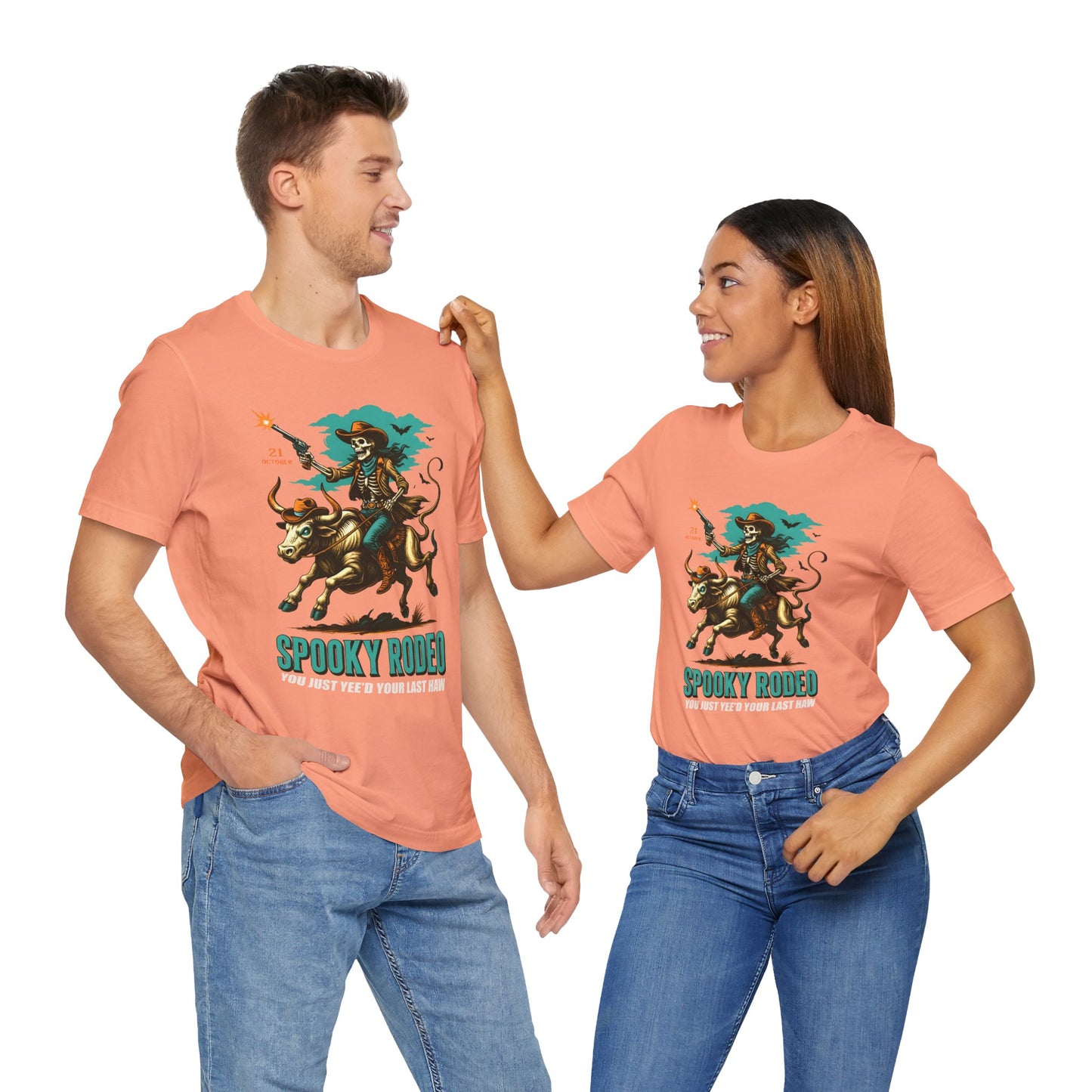 Spooky Rodeo Shirt Skeleton Cowboy Halloween Tee, Western Bull Rider Graphic for Fall
