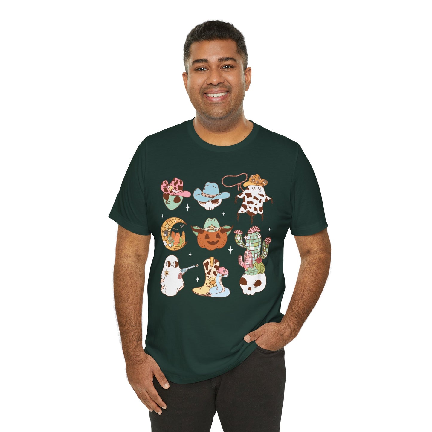 Western Halloween Cowboy Alien Rodeo Skull Spooky Ghost Kids T-Shirt