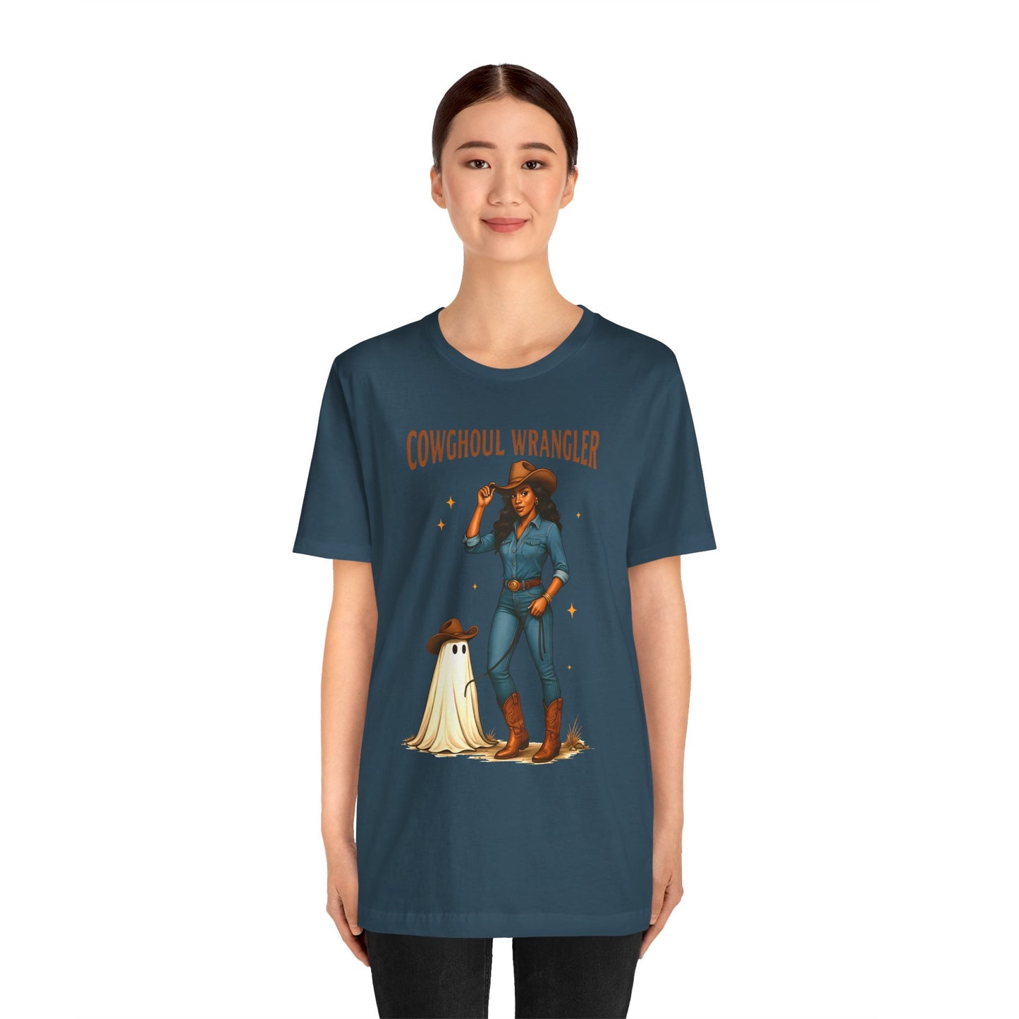 Cowghoul Wrangler Shirt Western Cowgirl Cowboy Ghost Halloween Tee, Spooky Rodeo Fall Outfit