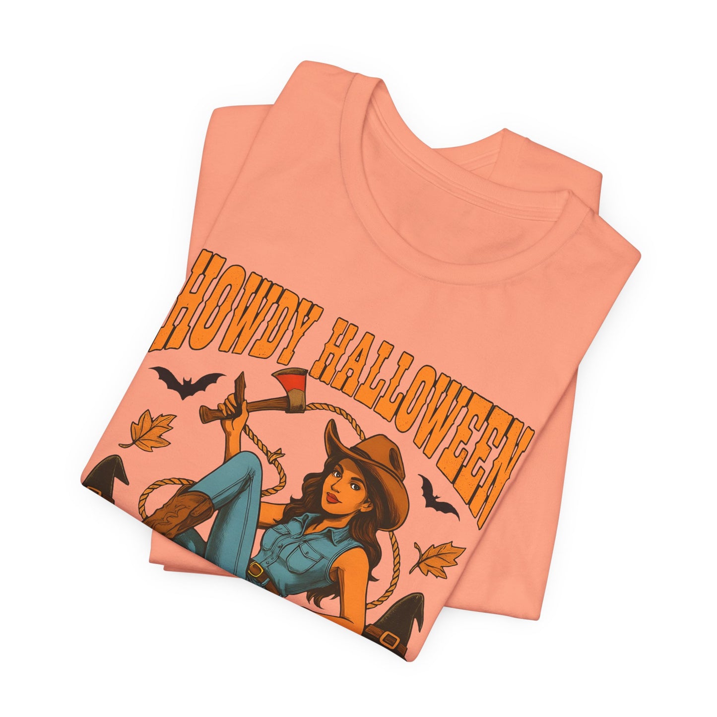Howdy Halloween Shirt – Cowgirl on Pumpkin Tee with Skeleton Hands