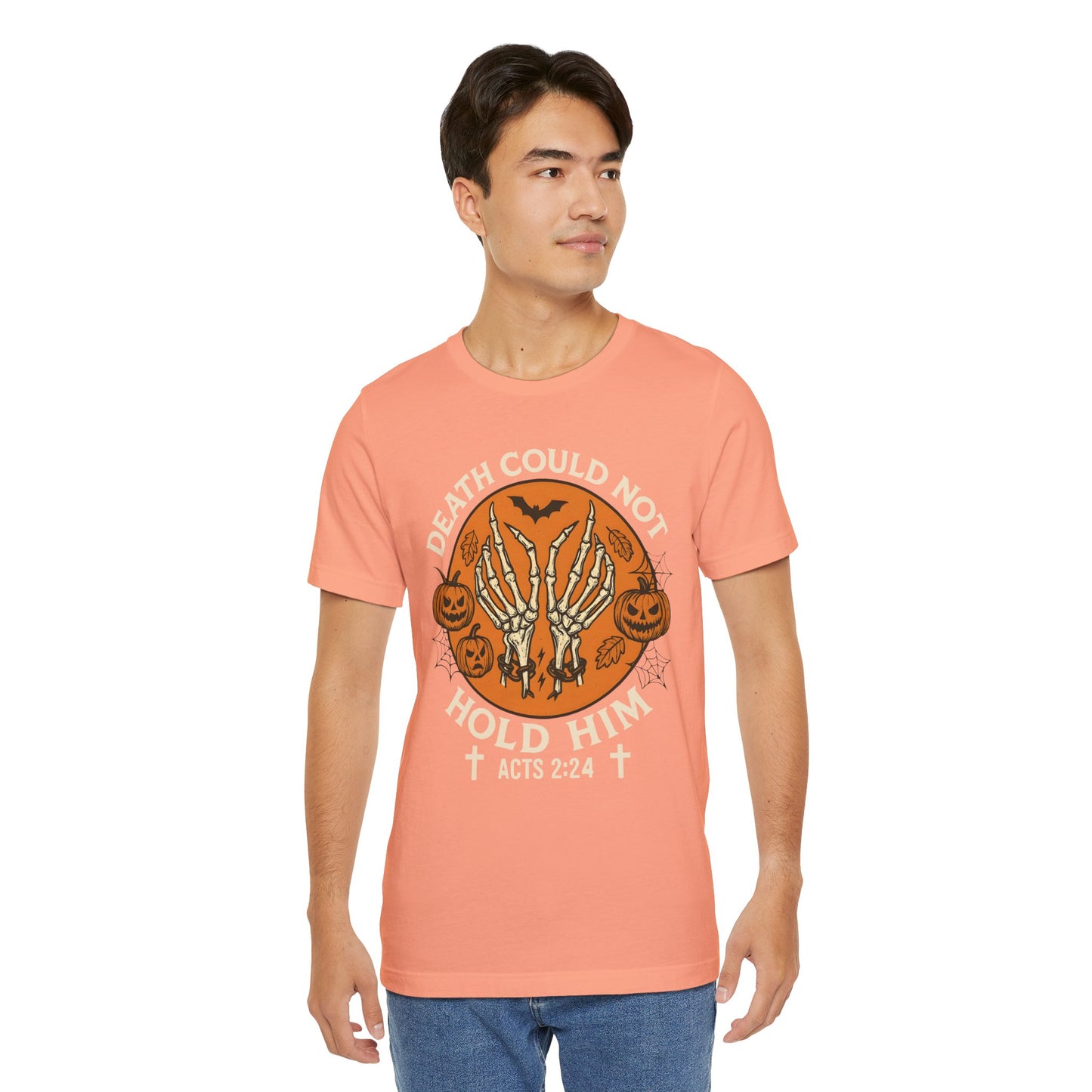 Death Could Not Hold Him Shirt – Christian Skeleton Hands Halloween Tee