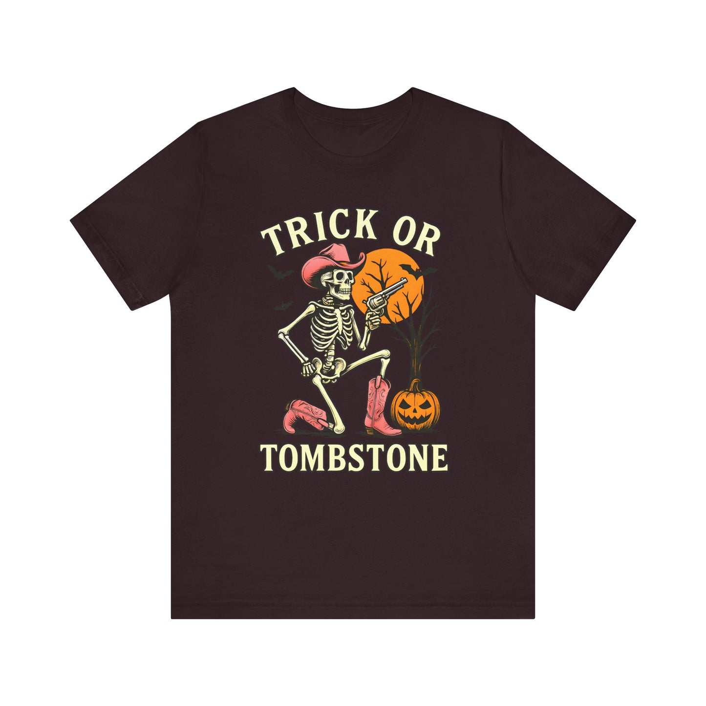 Trick or Tombstone Shirt Funny Skeleton Cowboy Halloween Tee, Spooky Western Rodeo Outfit