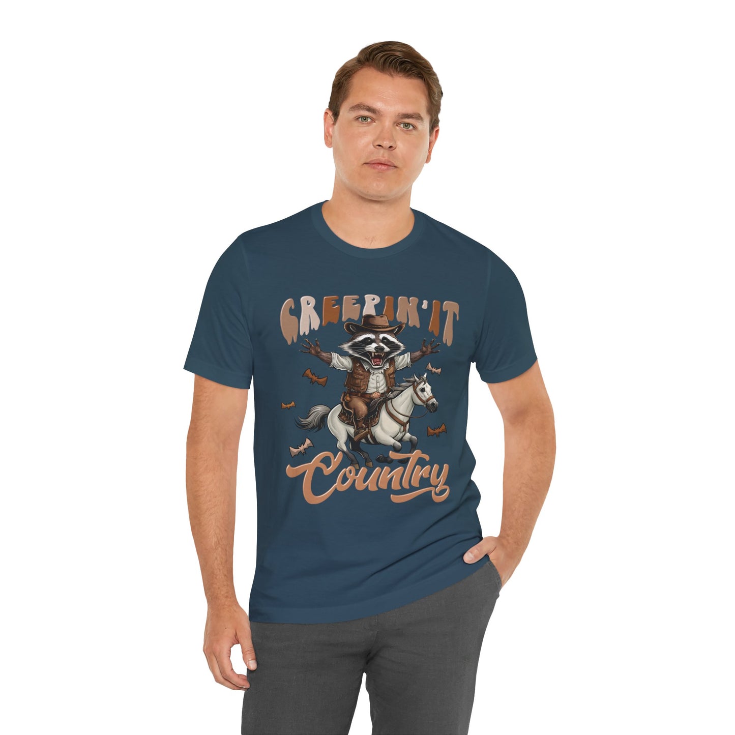 Creepin It Country Creepy Raccoon Halloween Horse Ride Howdy T-Shirt