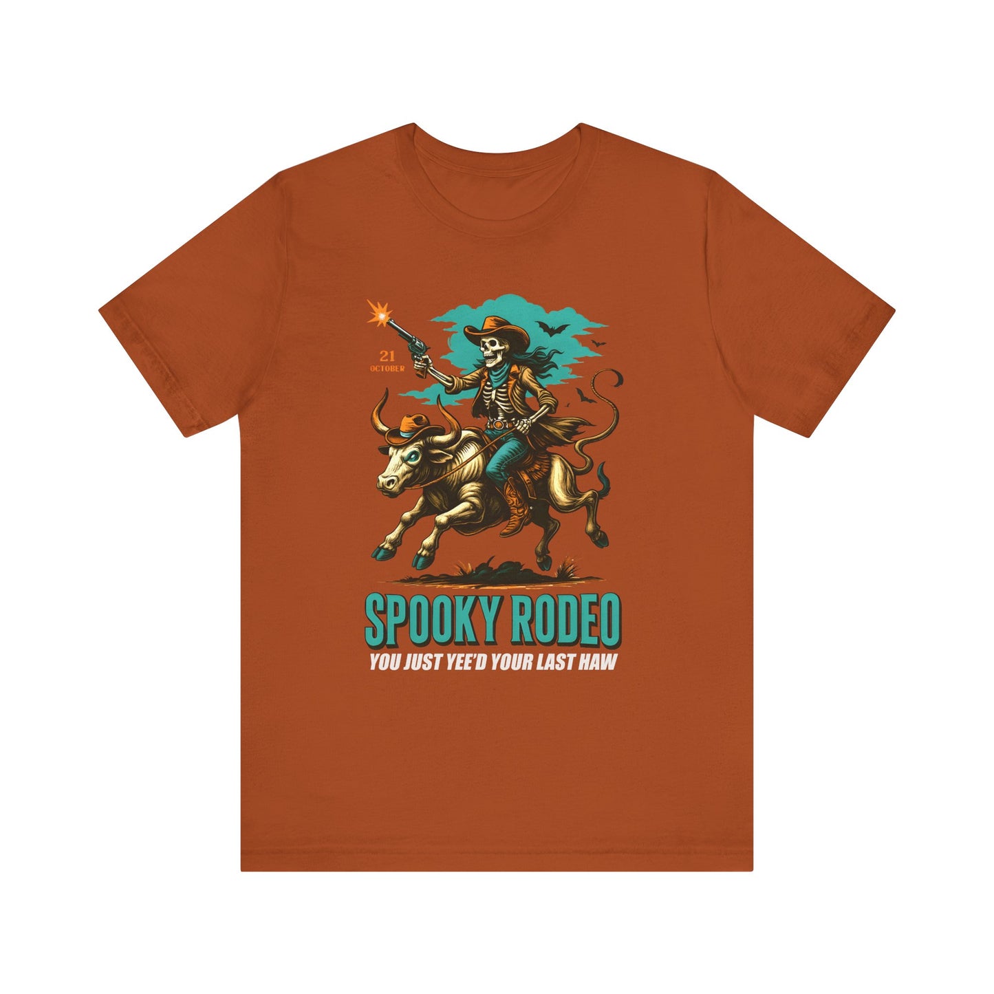 Spooky Rodeo Shirt Skeleton Cowboy Halloween Tee, Western Bull Rider Graphic for Fall