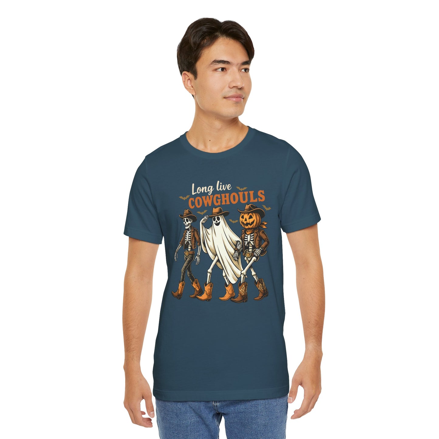 Long Live Cowghouls Shirt Western Halloween Skeleton Ghost Pumpkin Tee, Spooky Cowgirl Fall Outfit