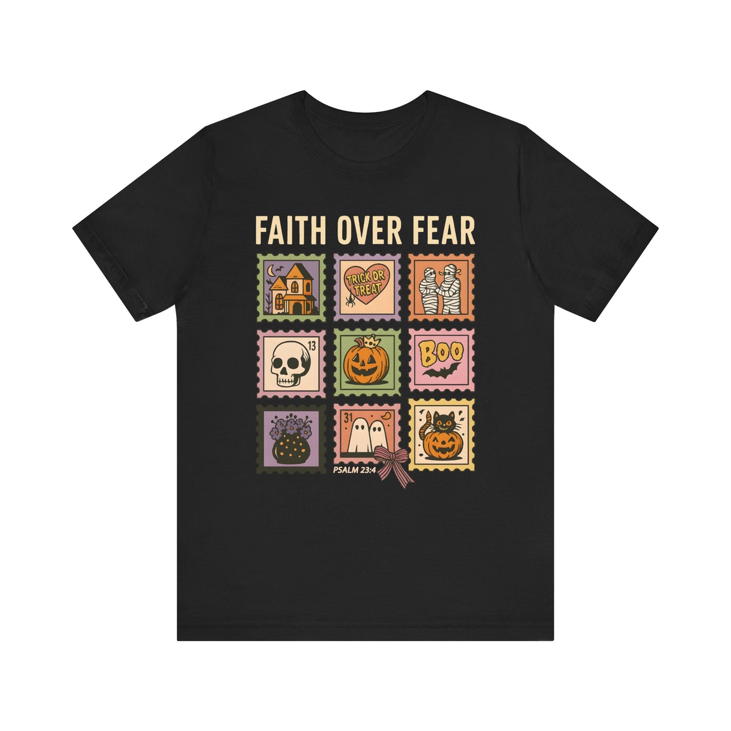 Faith Over Fear Shirt, Christian Halloween Stamp T-Shirt, Religious Spooky Season Tee