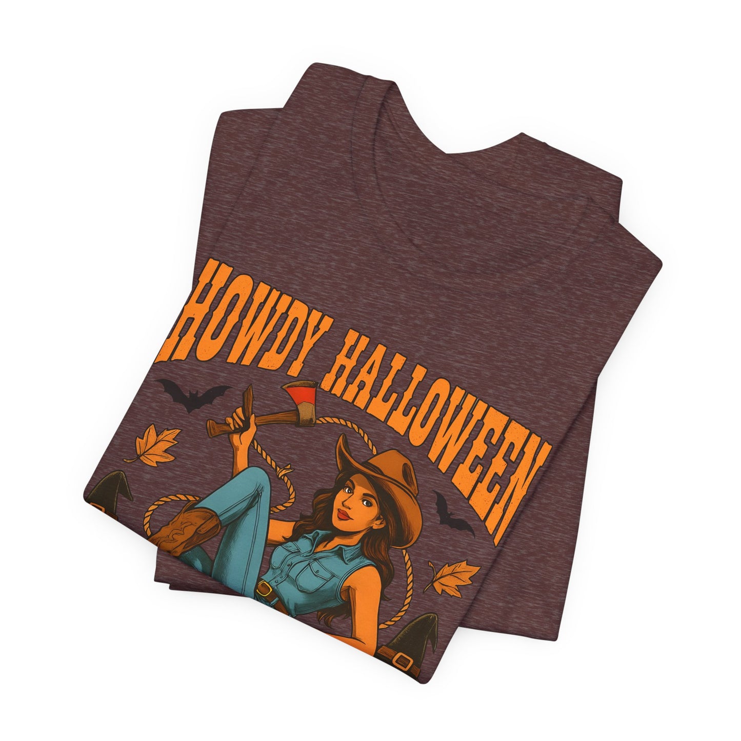 Howdy Halloween Shirt – Cowgirl on Pumpkin Tee with Skeleton Hands