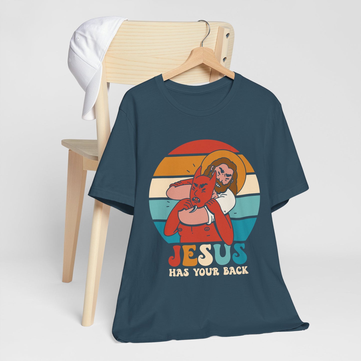 Hey Devil Jesus Has Your Back T-Shirt, Funny Christian Retro Halloween Tee