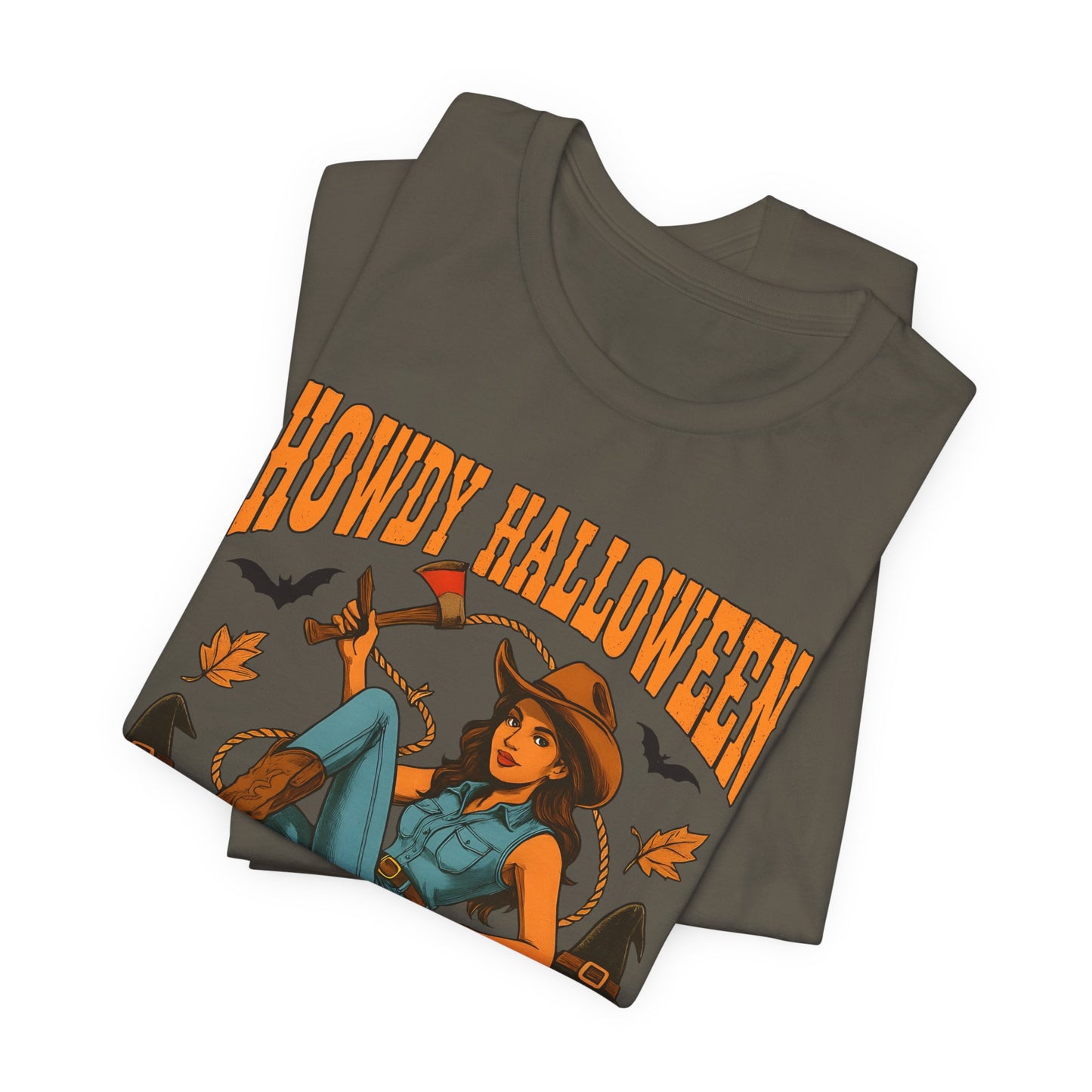 Howdy Halloween Shirt – Cowgirl on Pumpkin Tee with Skeleton Hands