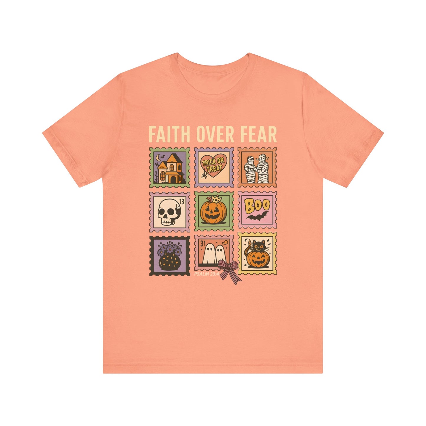 Faith Over Fear Shirt, Christian Halloween Stamp T-Shirt, Religious Spooky Season Tee
