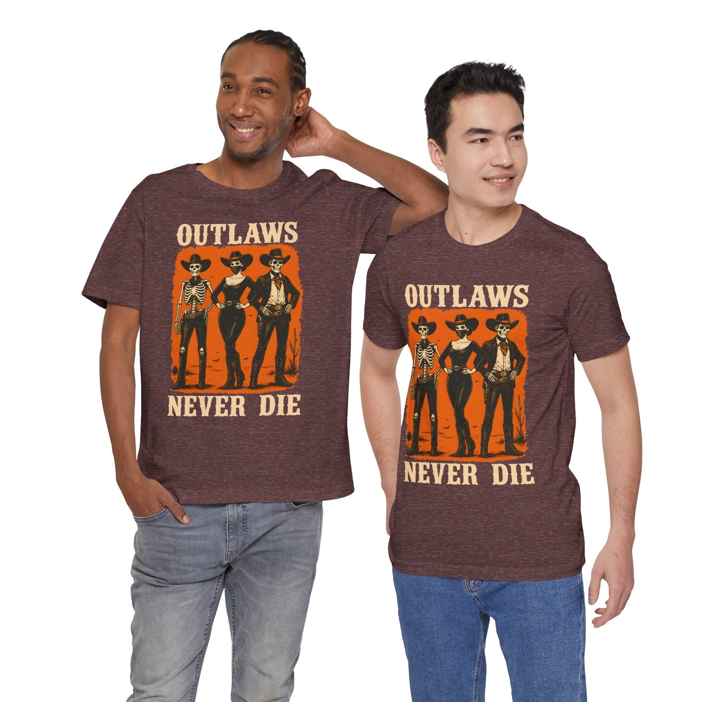 Outlaws Never Die Shirt – Gothic Western Skeleton Cowboy Halloween Tee