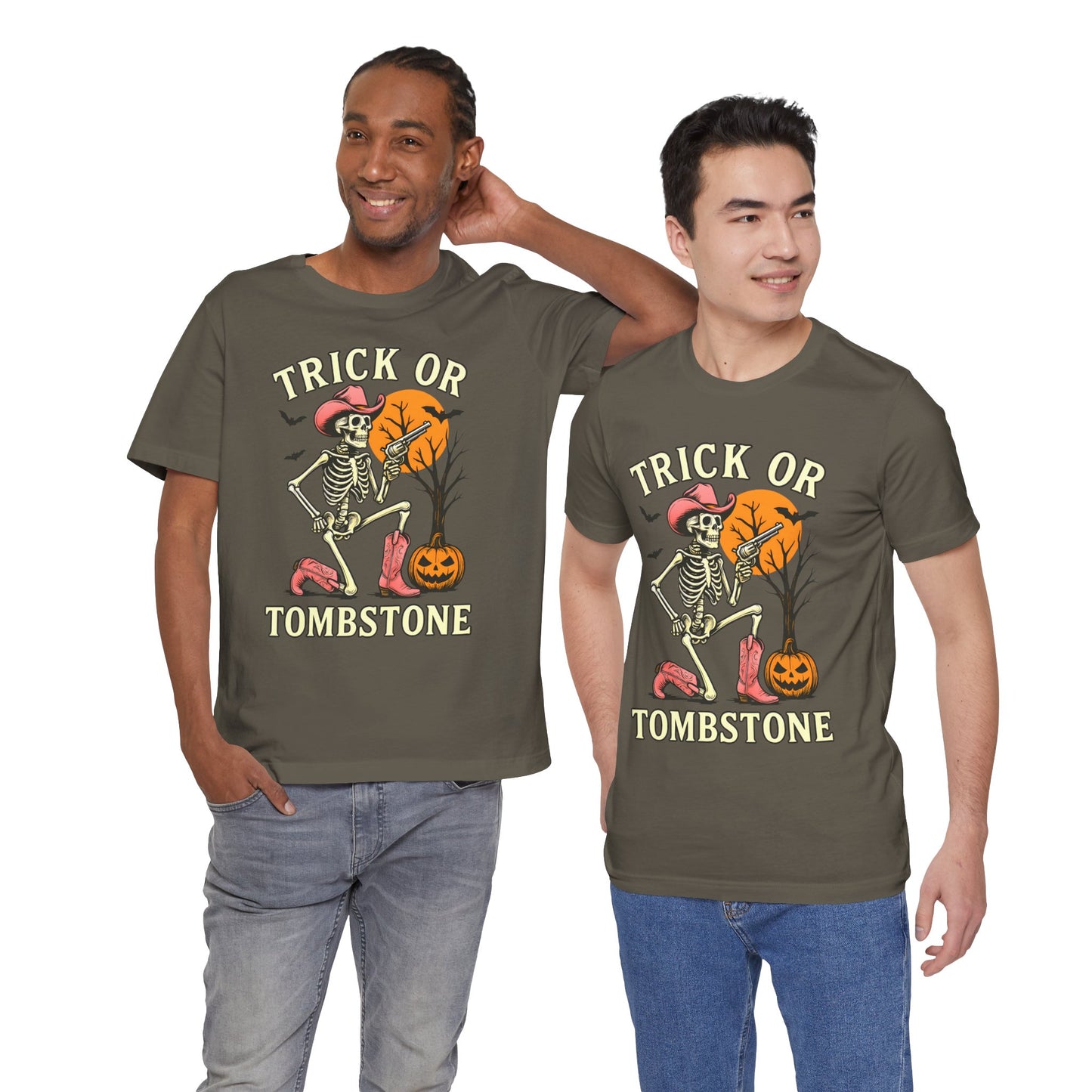 Trick or Tombstone Shirt Funny Skeleton Cowboy Halloween Tee, Spooky Western Rodeo Outfit