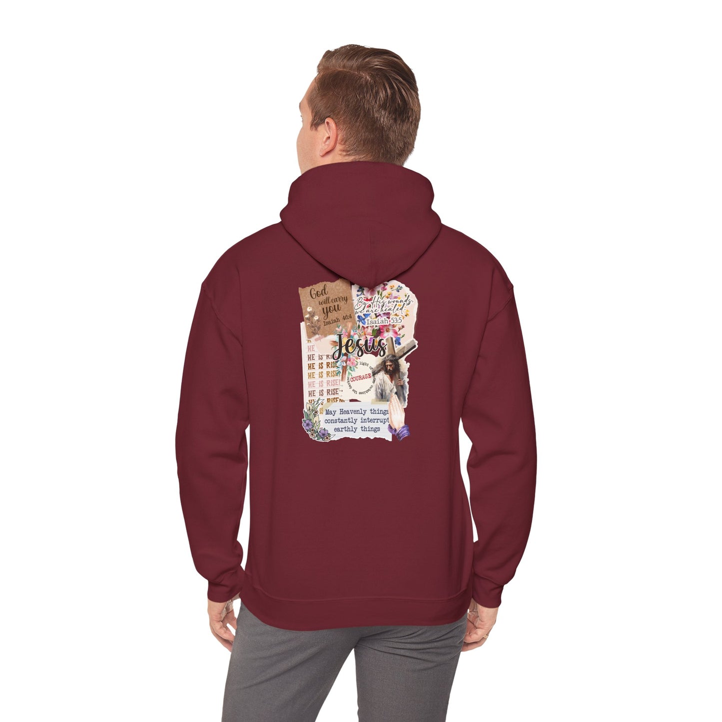 Jesus Collage Floral Hoodie – Christian Faith Bible Verses Cross Pullover