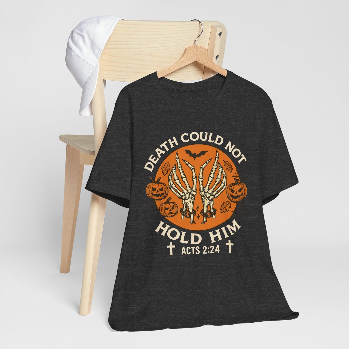 Death Could Not Hold Him Shirt – Christian Skeleton Hands Halloween Tee