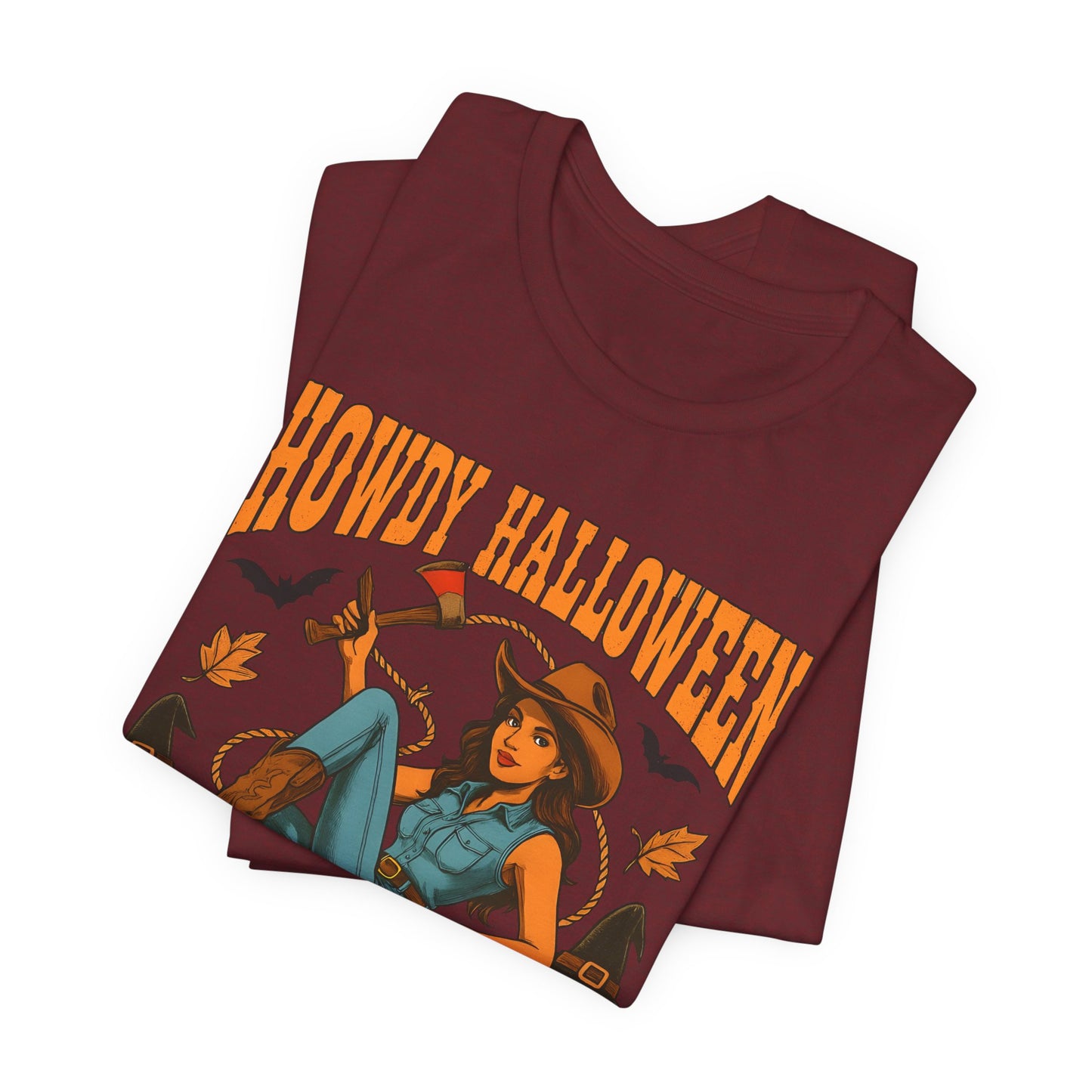 Howdy Halloween Shirt – Cowgirl on Pumpkin Tee with Skeleton Hands