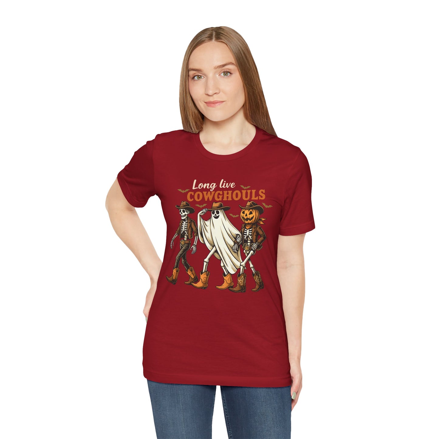 Long Live Cowghouls Shirt Western Halloween Skeleton Ghost Pumpkin Tee, Spooky Cowgirl Fall Outfit