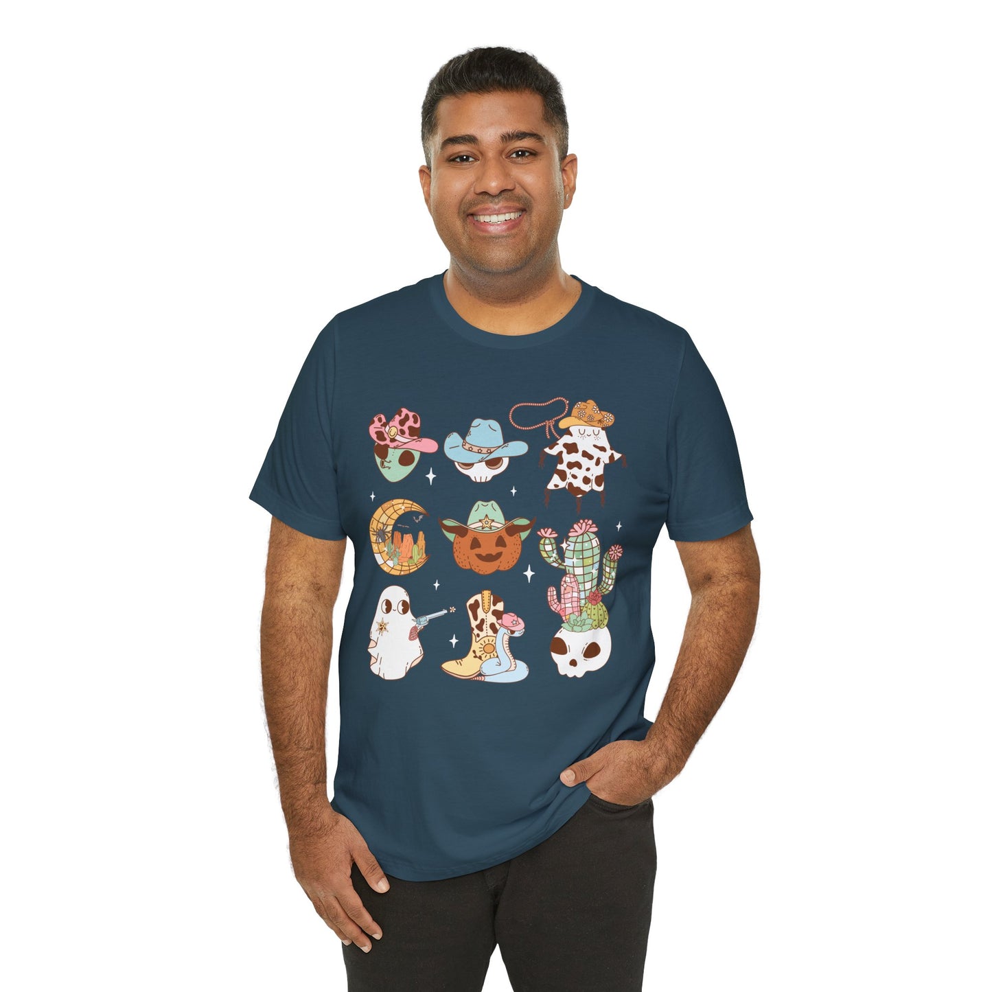 Western Halloween Cowboy Alien Rodeo Skull Spooky Ghost Kids T-Shirt