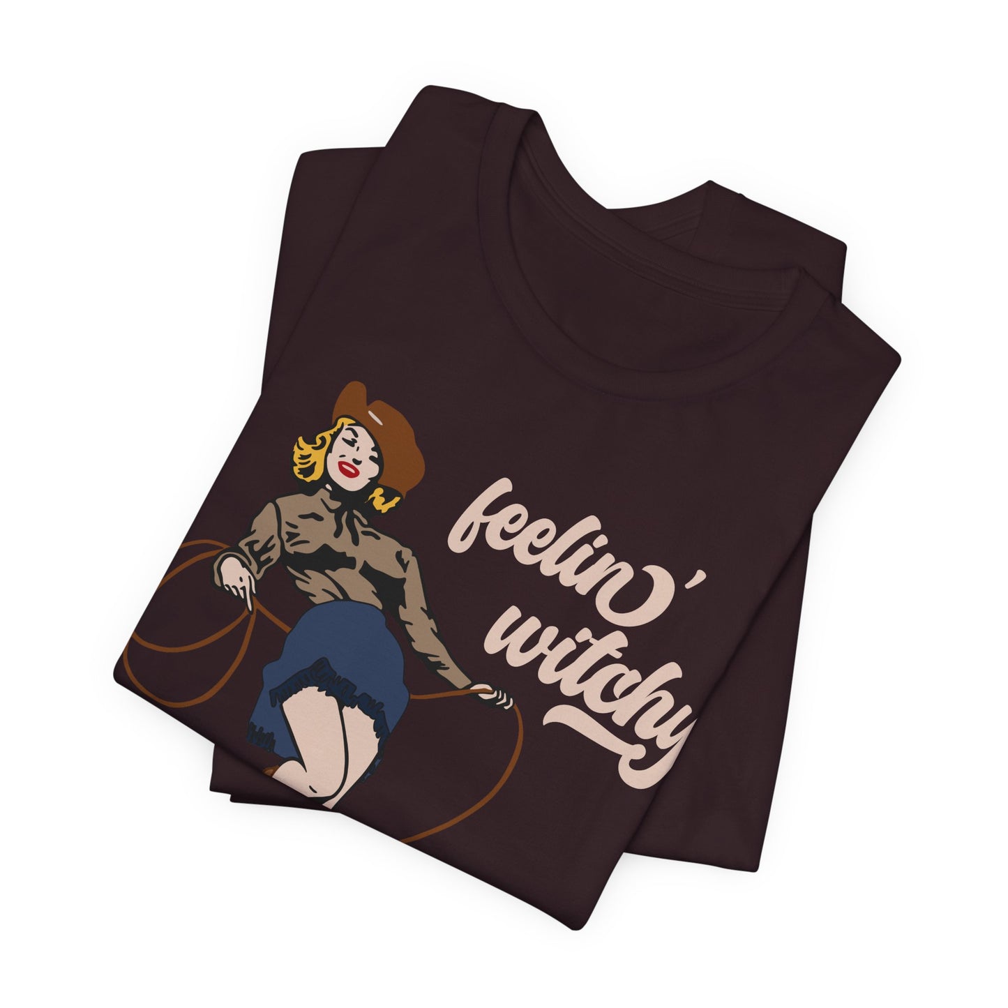 Feeling Witchy Shirt – Vintage Pin-Up Girl & Black Cat Halloween Tee