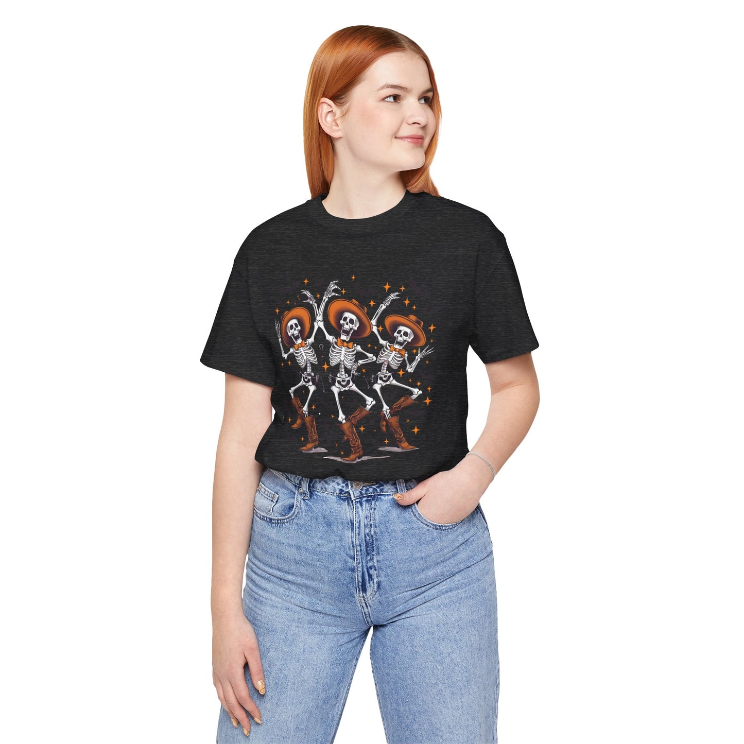 Dancing Skeleton Cowboy Western Rodeo Halloween Spooky Vibes T-Shirt