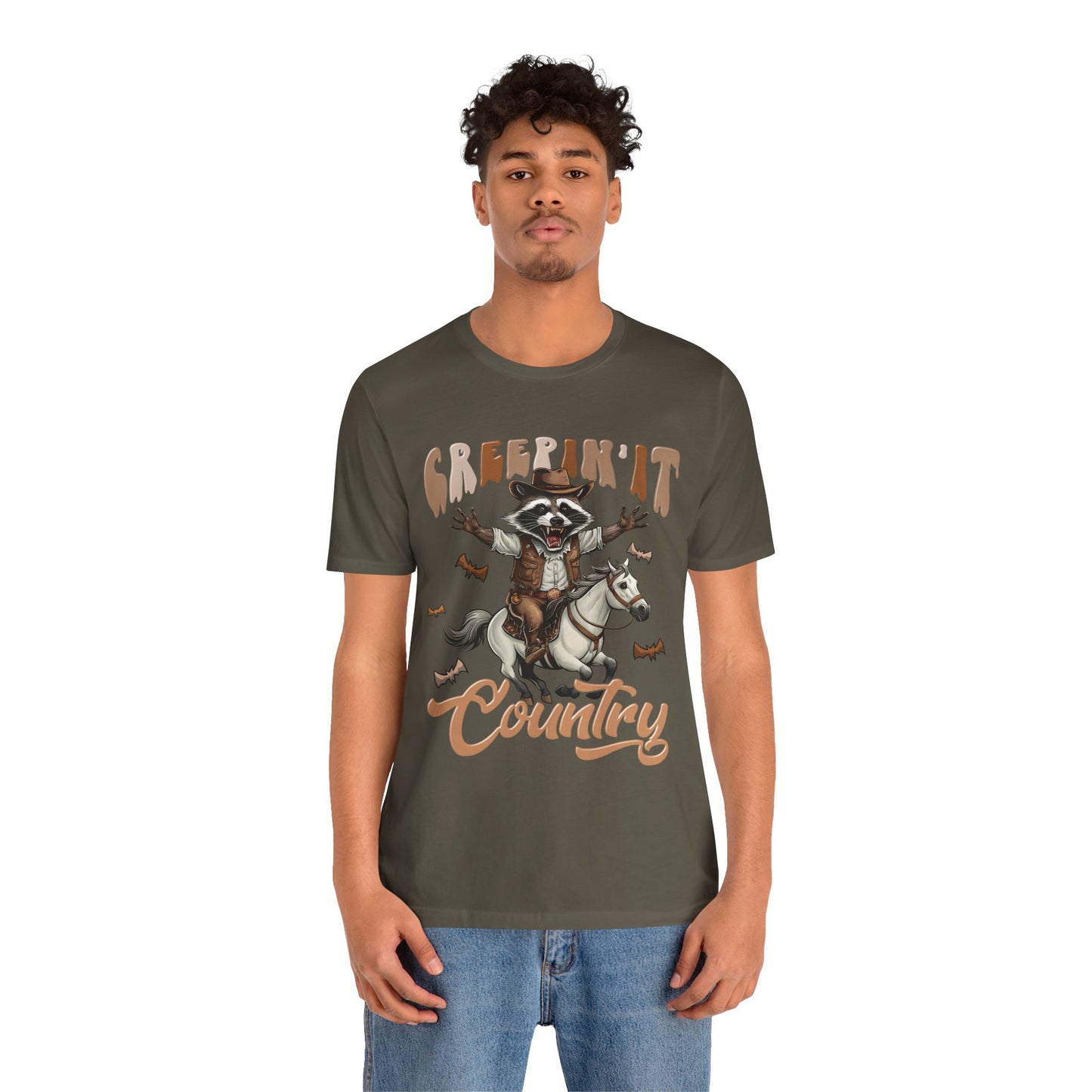 Creepin It Country Creepy Raccoon Halloween Horse Ride Howdy T-Shirt