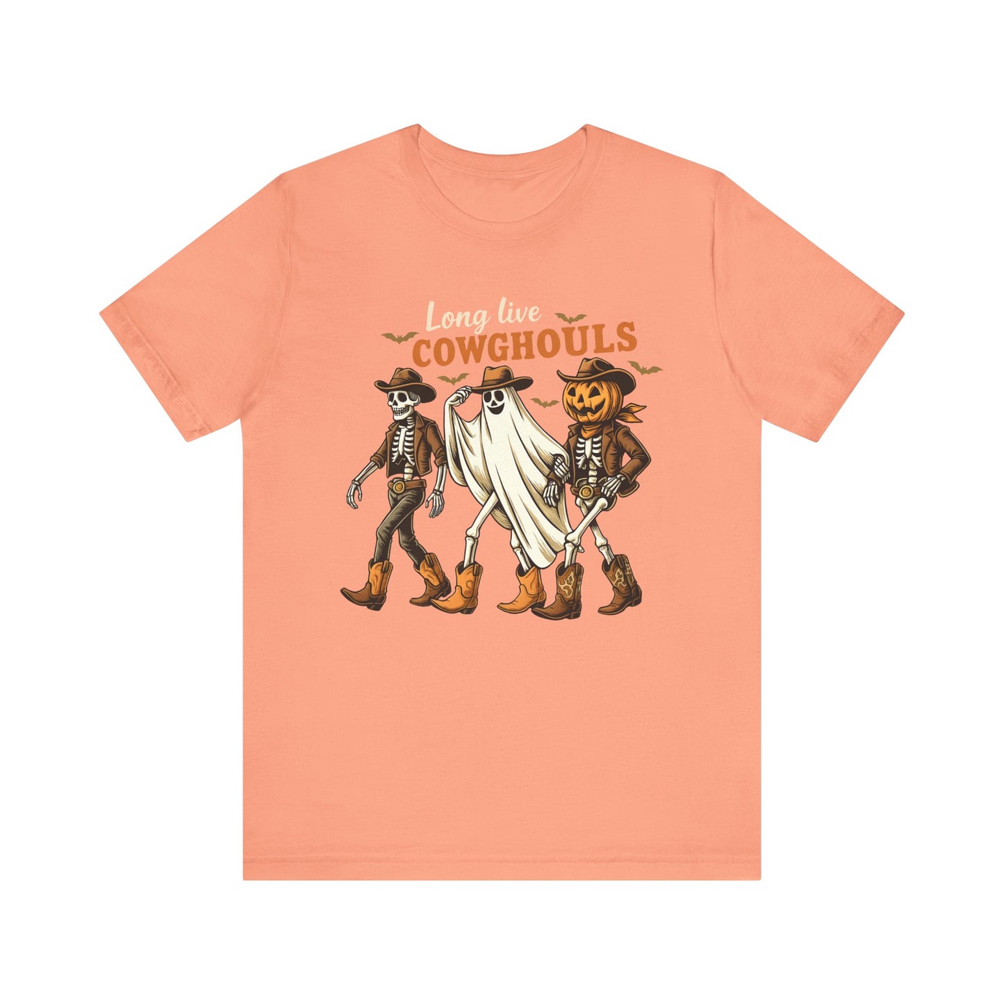 Long Live Cowghouls Shirt Western Halloween Skeleton Ghost Pumpkin Tee, Spooky Cowgirl Fall Outfit