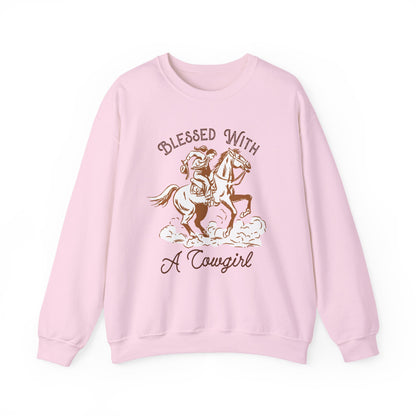 Blessed with a Cowgirl Sweatshirt – Retro Christian Western Rodeo Pullover