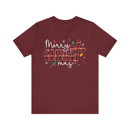 Merry Christmas Cross Shirt – Christian Buffalo Plaid Family Pajama Tee