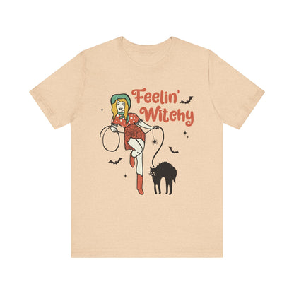 Feelin’ Witchy Shirt Vintage Pin-Up Witch & Black Cat Halloween Tee