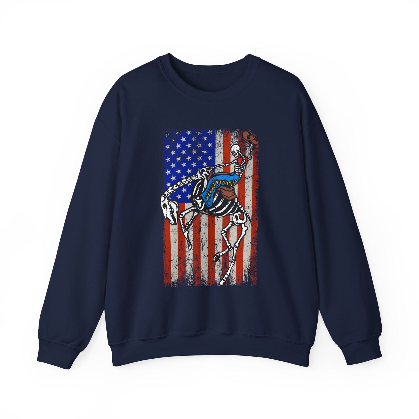 US Flag Skeleton Cowboy Sweatshirt – Western Horse Rodeo Country Pullover