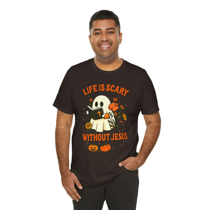 Life Is Scary Without Jesus Shirt – Cute Christian Ghost Halloween Tee