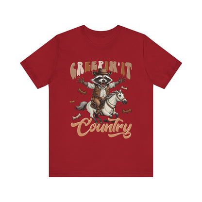 Creepin It Country Creepy Raccoon Halloween Horse Ride Howdy T-Shirt