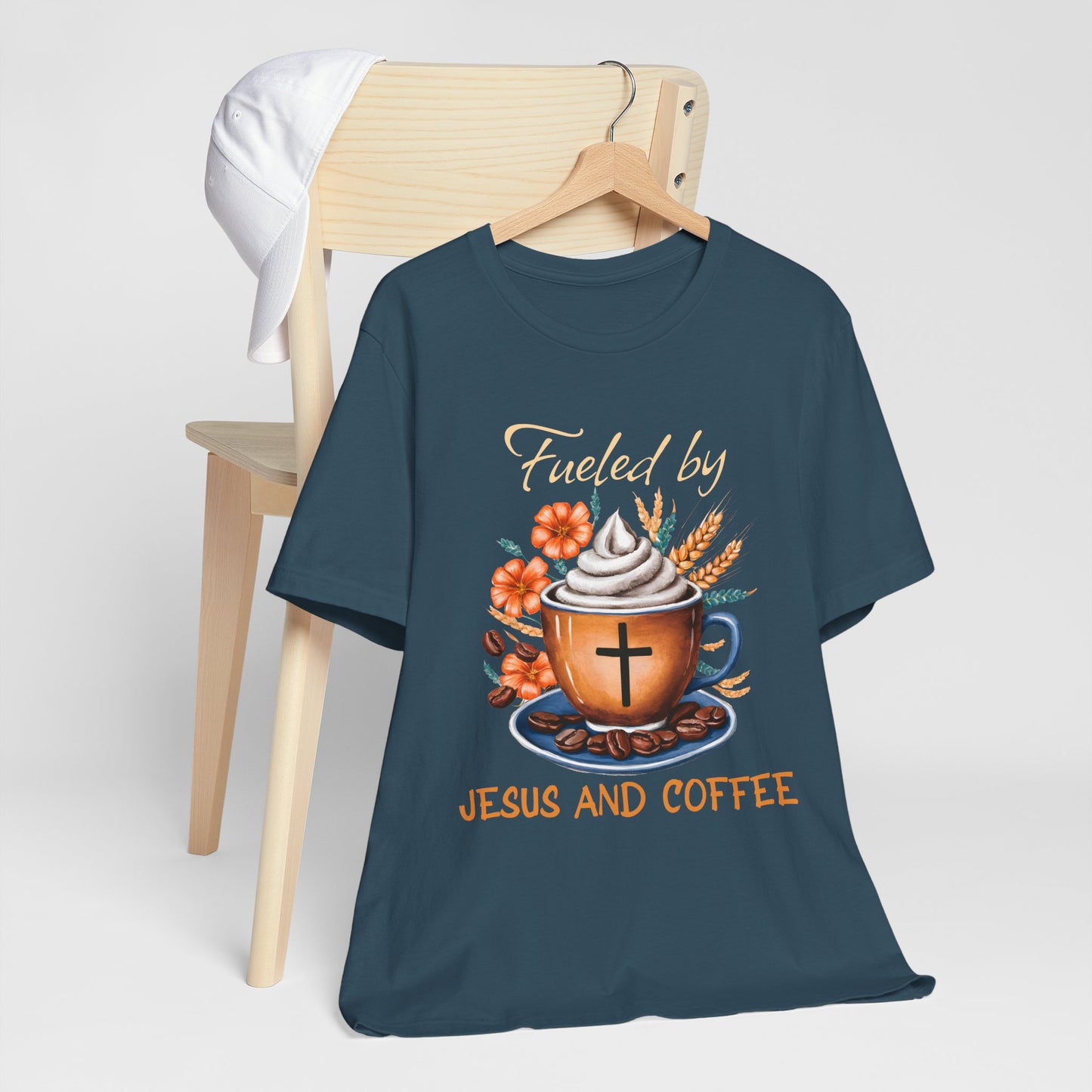 Fueled by Jesus & Coffee Shirt – Christian Faith God Cross Cup Tee