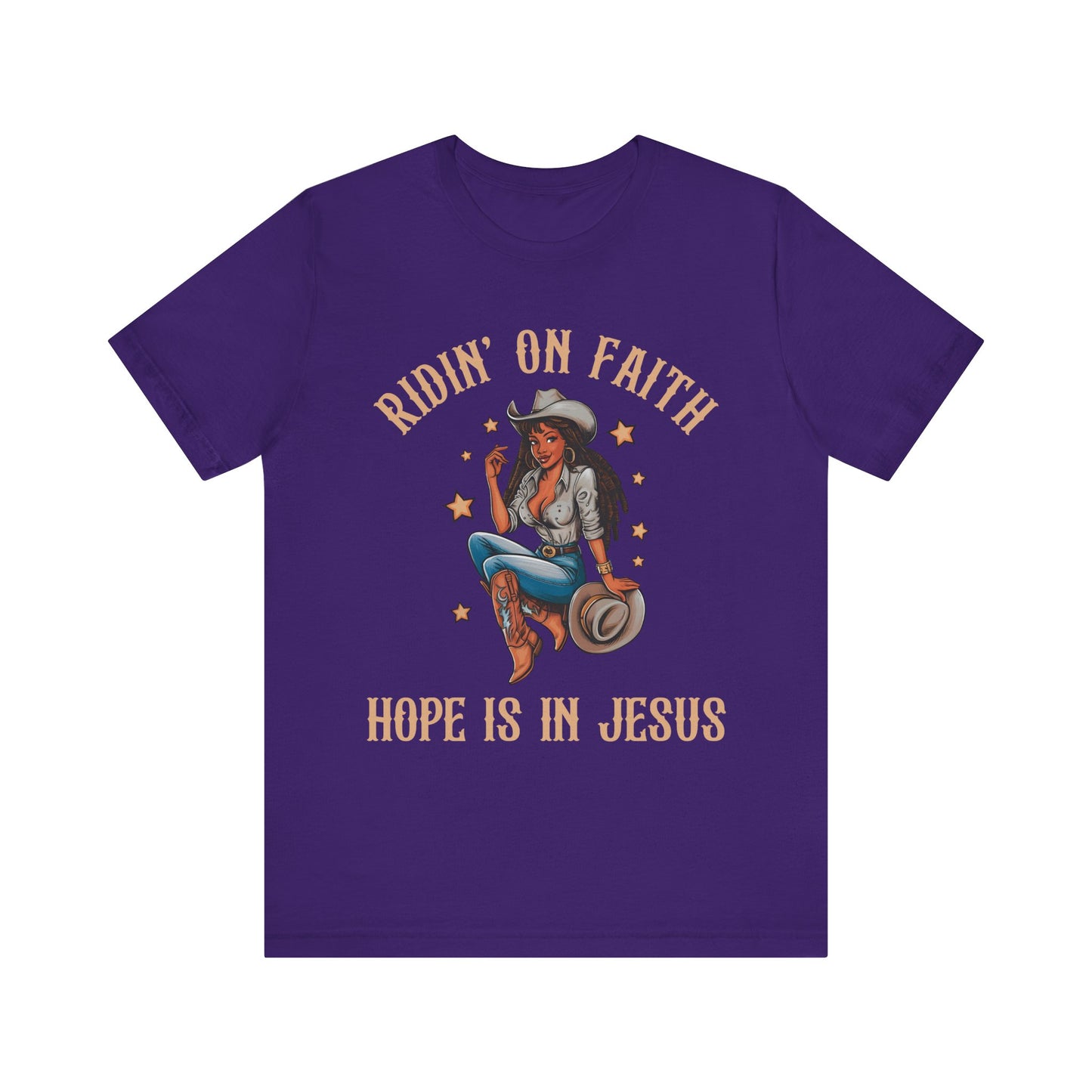 Ridin’ On Faith Cowgirl Shirt – Black Christian Western Jesus Tee