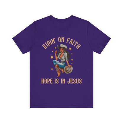 Ridin’ On Faith Cowgirl Shirt – Black Christian Western Jesus Tee