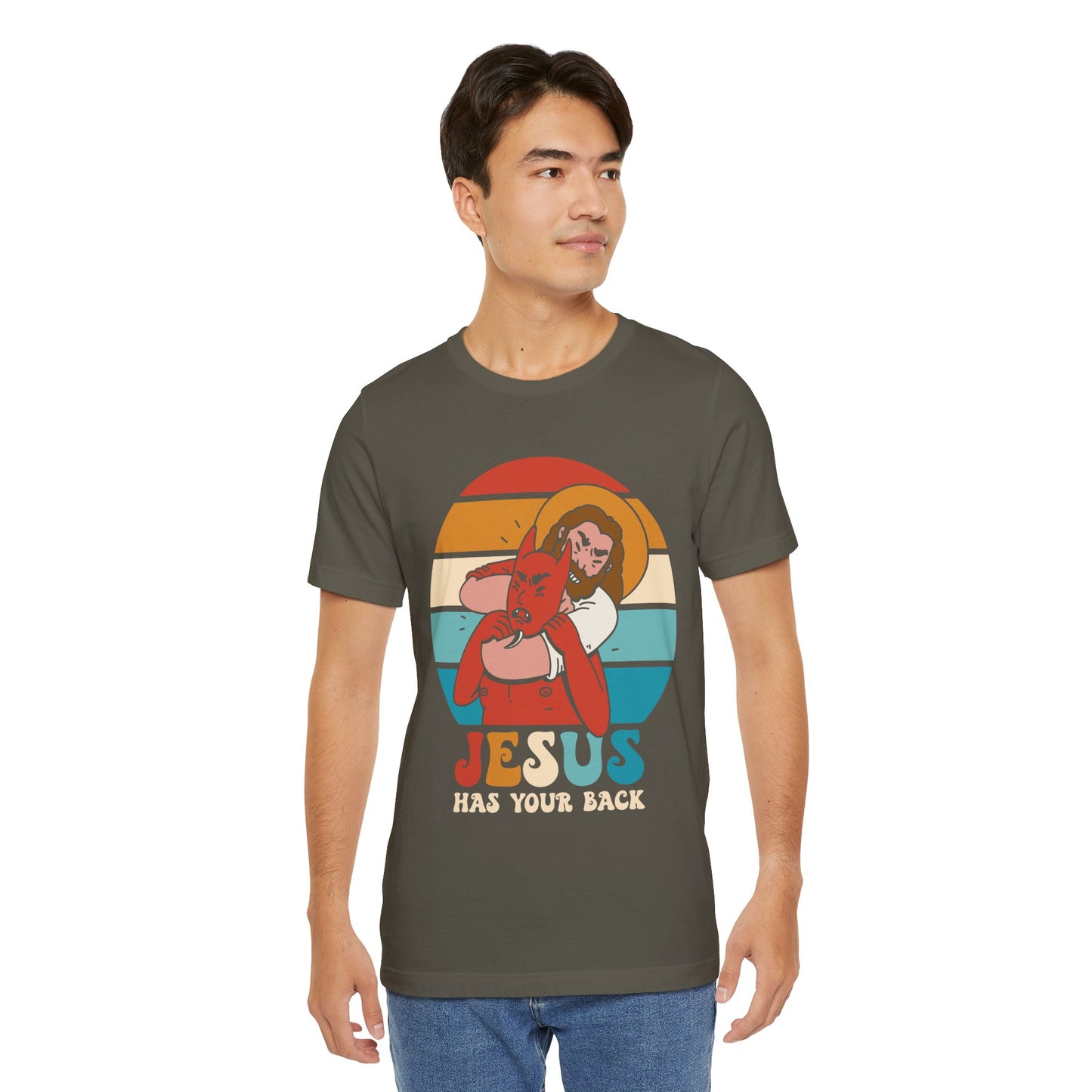 Hey Devil Jesus Has Your Back T-Shirt, Funny Christian Retro Halloween Tee
