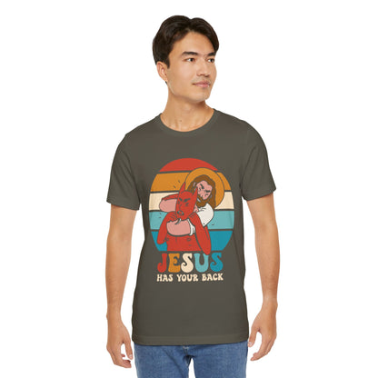 Hey Devil Jesus Has Your Back T-Shirt, Funny Christian Retro Halloween Tee