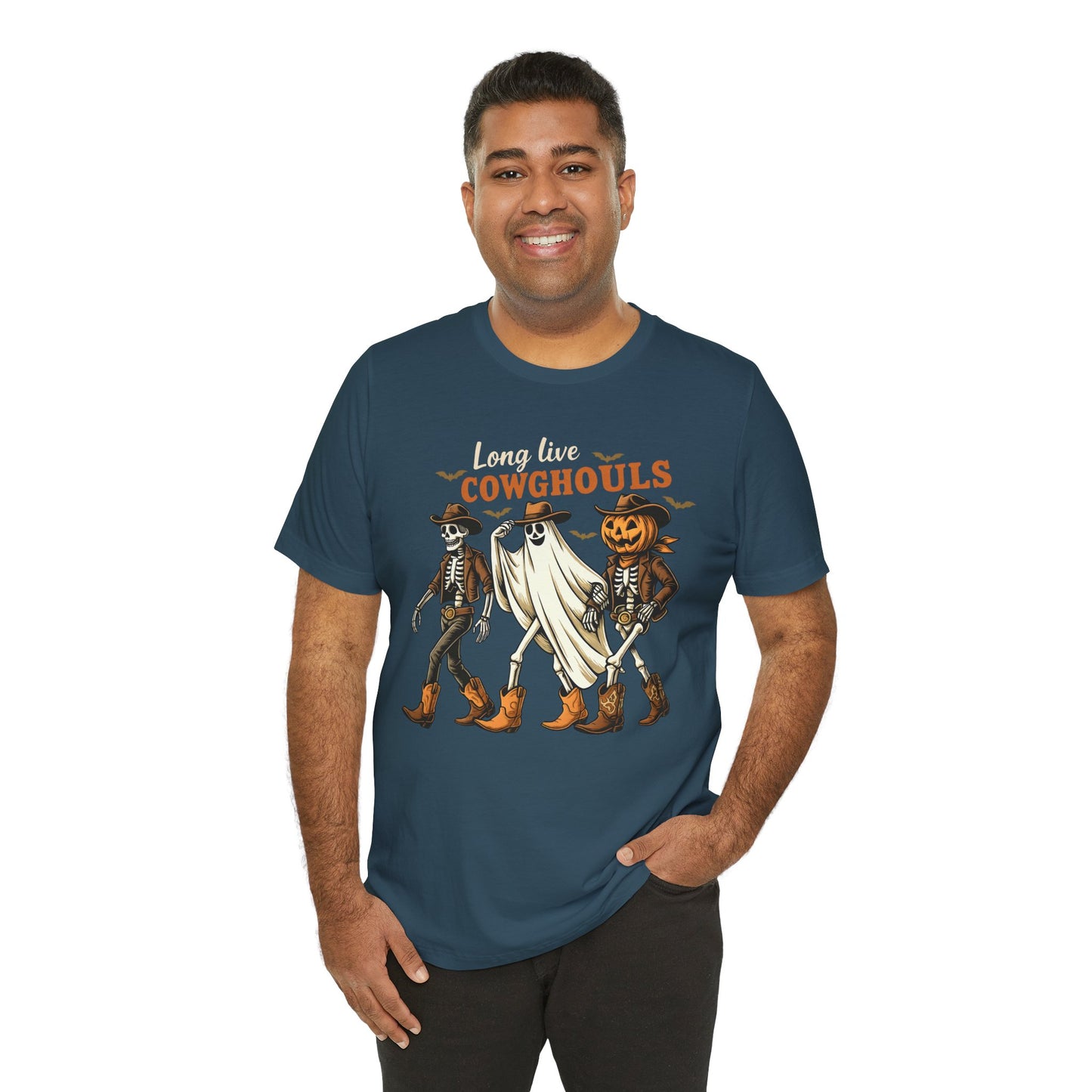 Long Live Cowghouls Shirt Western Halloween Skeleton Ghost Pumpkin Tee, Spooky Cowgirl Fall Outfit