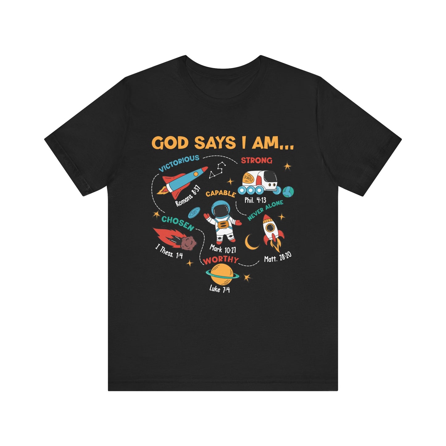 God Says I Am Kids Shirt – Christian Astronaut Space Galaxy Bible Affirmation Tee