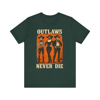 Outlaws Never Die Shirt – Gothic Western Skeleton Cowboy Halloween Tee