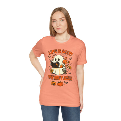 Life Is Scary Without Jesus Shirt – Cute Christian Ghost Halloween Tee