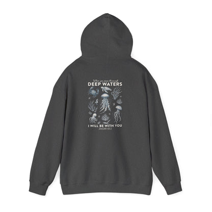 Deep Waters Hoodie – Isaiah 43:2 Christian Ocean Bible Verse Pullover